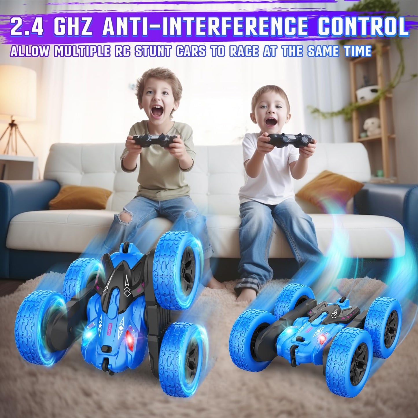 Terucle Remote Control Car, RC Cars Stunt RC Car Toys Double-Sided 360° Rotating Headlights Upgraded 4WD Rc Drift Truck Fast Kid Toys for Boys 812 Year Old Remote Control Toys (Blue)
