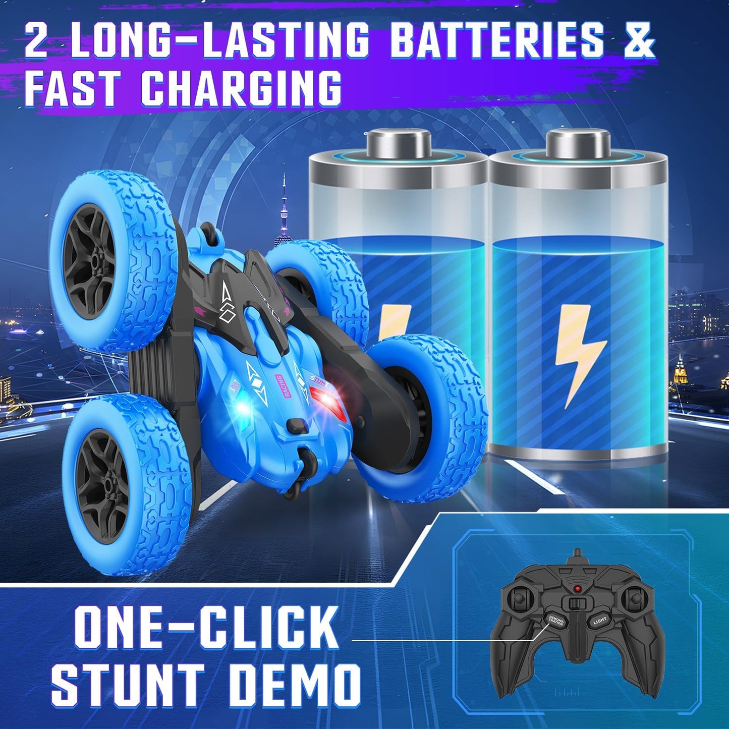 Terucle Remote Control Car, RC Cars Stunt RC Car Toys Double-Sided 360° Rotating Headlights Upgraded 4WD Rc Drift Truck Fast Kid Toys for Boys 812 Year Old Remote Control Toys (Blue)