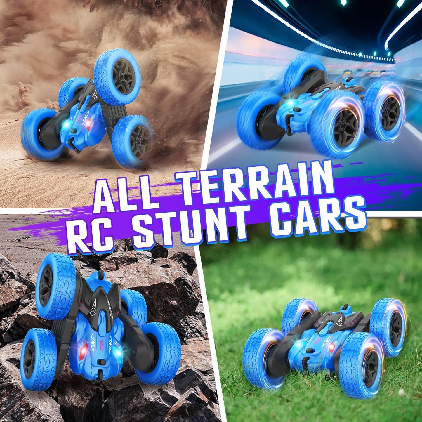 Terucle Remote Control Car, RC Cars Stunt RC Car Toys Double-Sided 360° Rotating Headlights Upgraded 4WD Rc Drift Truck Fast Kid Toys for Boys 812 Year Old Remote Control Toys (Blue)