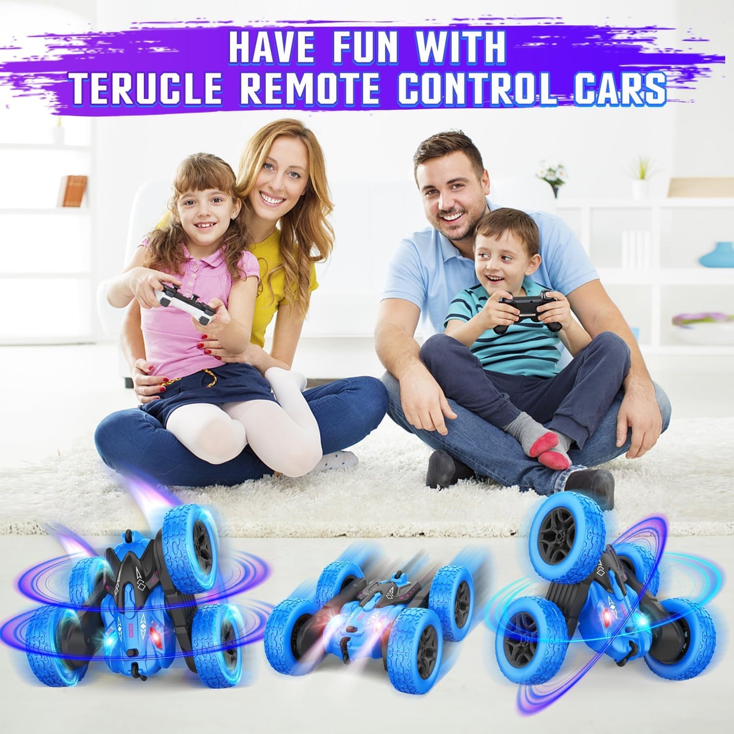 Terucle Remote Control Car, RC Cars Stunt RC Car Toys Double-Sided 360° Rotating Headlights Upgraded 4WD Rc Drift Truck Fast Kid Toys for Boys 812 Year Old Remote Control Toys (Blue)