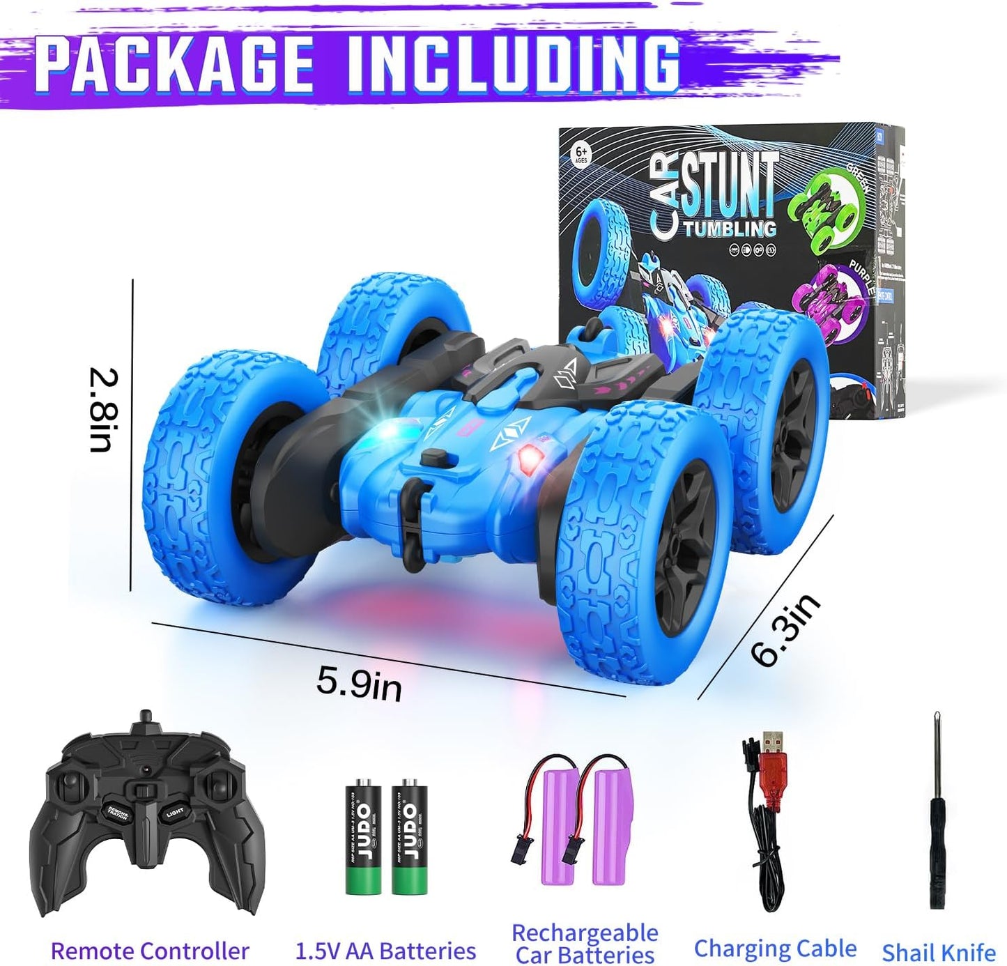 Terucle Remote Control Car, RC Cars Stunt RC Car Toys Double-Sided 360° Rotating Headlights Upgraded 4WD Rc Drift Truck Fast Kid Toys for Boys 812 Year Old Remote Control Toys (Blue)