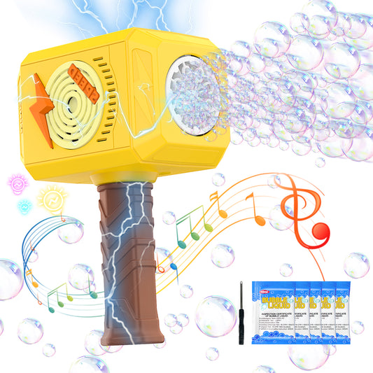 Terucle Bubble Machine,2024 New Hammer Bubble Gun Kids Toys for Ages 5-7 Automatic Bubble Blower Bubble Wand with Light & Music Bubble Maker Include Bubble Solution Birthday Party Favors (Yellow)