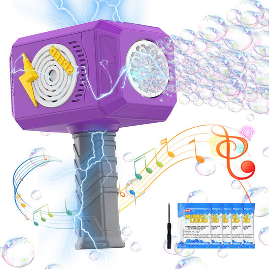 Terucle Bubble Machine, 2024 New Hammer Bubble Gun Kids Toys for Ages 3 4 5 6 7 8 Year Old Bubbles Wand Toy with Light & Music Bubbles Blaster Include Bubble Solution for Indoor Outdoor Toys (Purple)