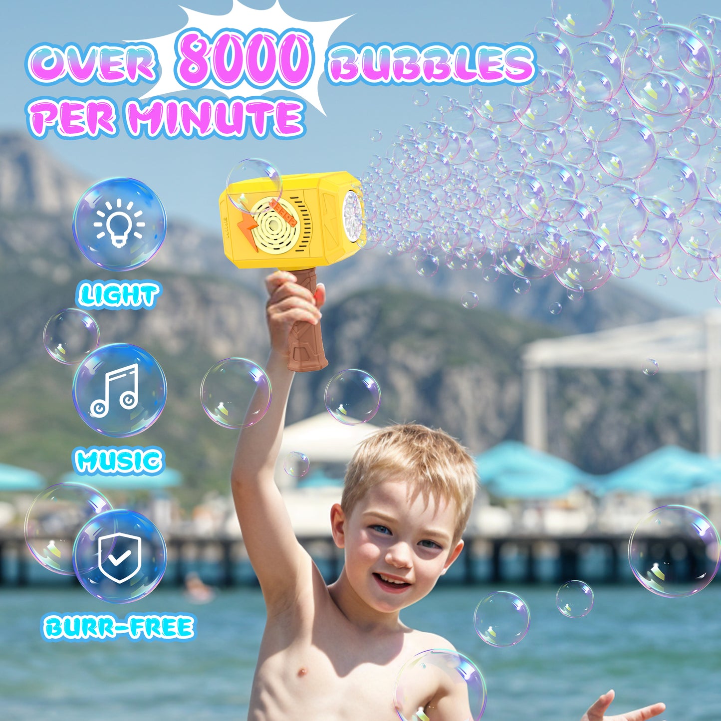 Terucle Bubble Machine,2024 New Hammer Bubble Gun Kids Toys for Ages 5-7 Automatic Bubble Blower Bubble Wand with Light & Music Bubble Maker Include Bubble Solution Birthday Party Favors (Yellow)