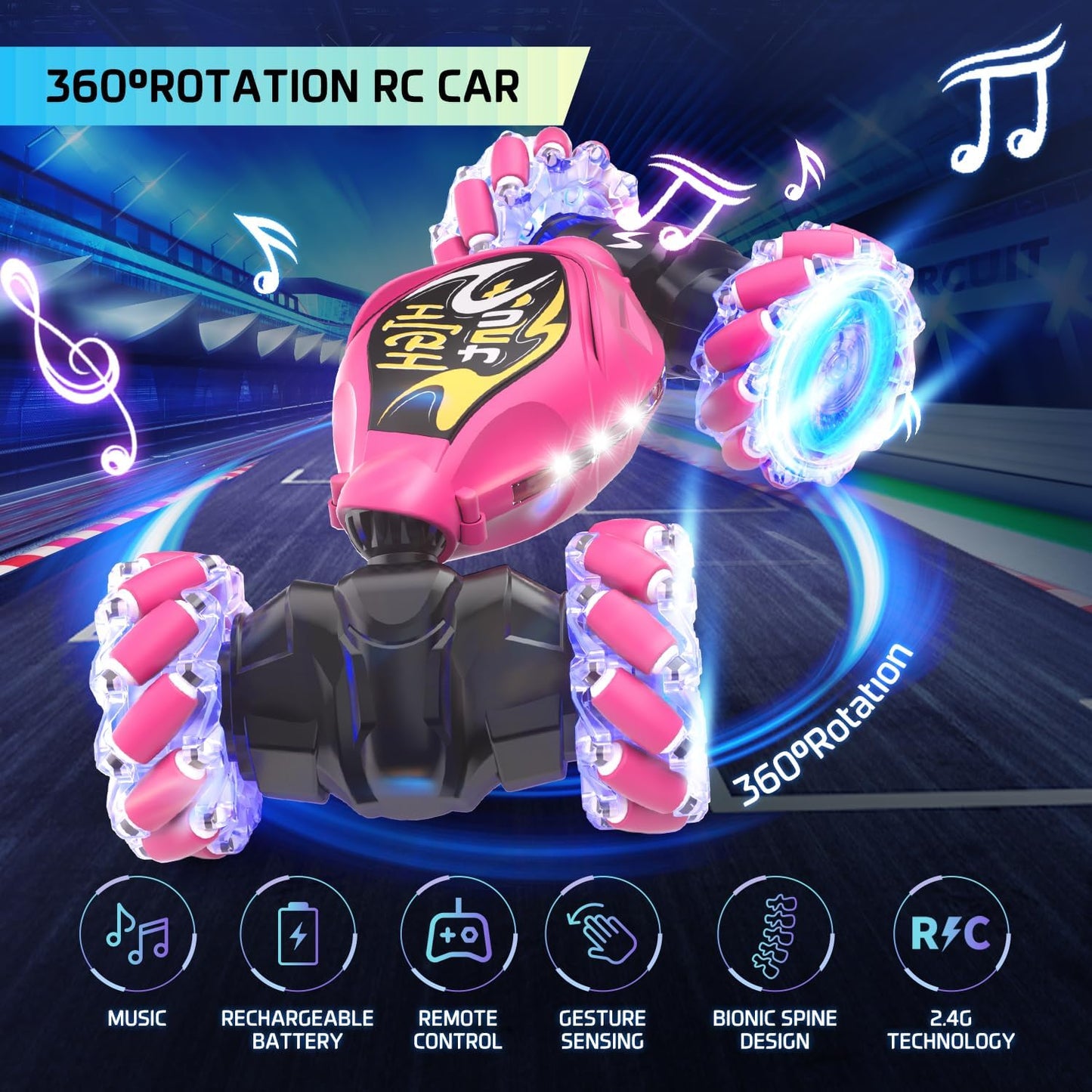 Terucle RC Cars, 2.4Ghz 4WD New Gravity Gesture Sensing Remote Control Car Toys, RC Stunt Twust Car Toys for 6-12 yr Boys & Girls, RC Drift Car with Light Music Best Gift for Kids Age 7 8 9 10 11 yr