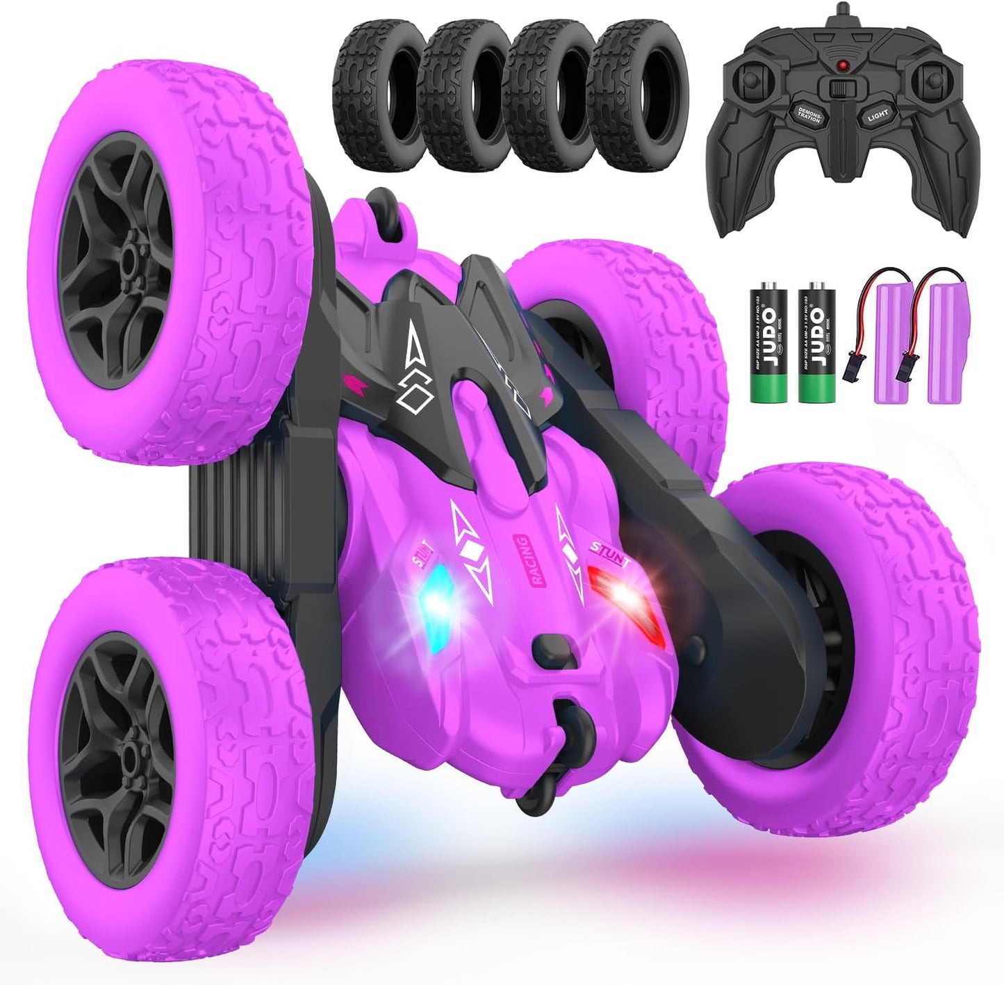 Terucle Remote Control Car, RC Cars Stunt RC Car Toys Double-Sided 360° Rotating Headlights Upgraded 4WD Rc Drift Truck Fast and Flips Kid Toys for Boys 8-12 Year Old (Purple)