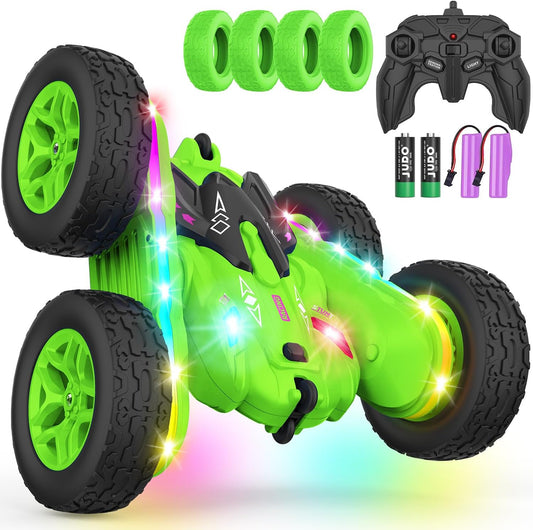 Terucle Remote Control Car, Rc Cars Stunt RC Car Toys New Upgraded Strip Lights and Headlights Car Toys Double-Sided 360° Rotating 4WD Rc Drift Truck for Boys Girls Birthday Gift (Green)
