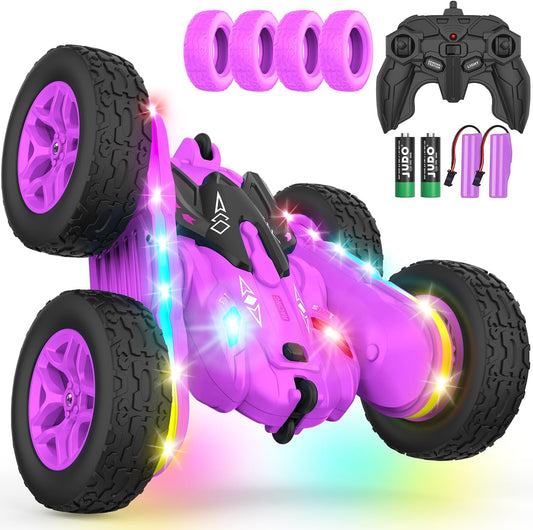 Terucle Remote Control Car, Rc Cars Stunt RC Car Toys New Upgraded Strip Lights and Headlights Car Toys Double-Sided 360° Rotating 4WD Rc Drift Truck for Boys Girls Birthday Gift (Purple)